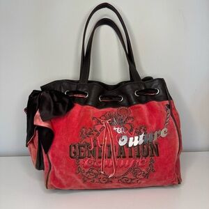 Juicy Couture Pink and Black Suede Shoulder Bag with Logo Charm